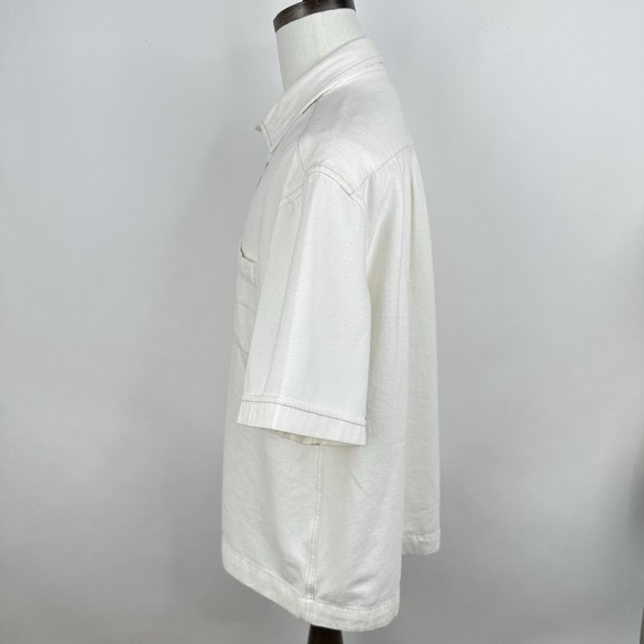 NWT Banana Republic Men's Relaxed Fit Denim Short Sleeve Shirt LARGE Ecru Cotton - Picture 6 of 13